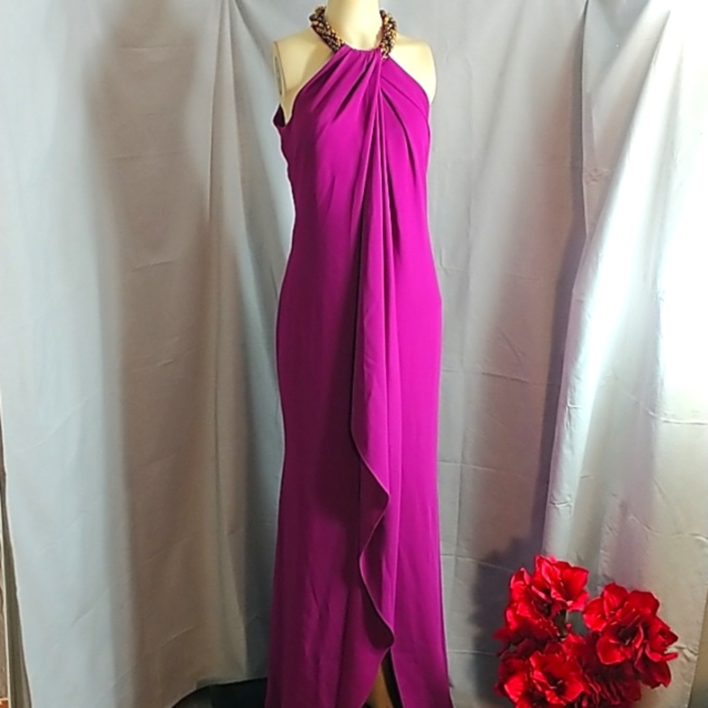 Carmen Marc Valvo Bead Neckline Gown